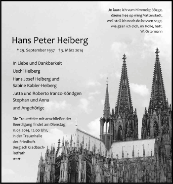 Anzeige von Hans Peter Heiberg von Kölner Stadt-Anzeiger / Kölnische Rundschau / Express