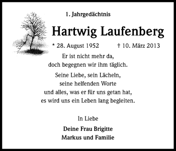 Anzeige von Hartwig Laufenberg von Kölner Stadt-Anzeiger / Kölnische Rundschau / Express