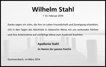 Anzeige von Wilhelm Stahl von Kölner Stadt-Anzeiger / Kölnische Rundschau / Express