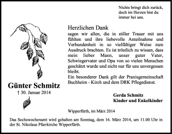 Anzeige von Günter Schmitz von Kölner Stadt-Anzeiger / Kölnische Rundschau / Express