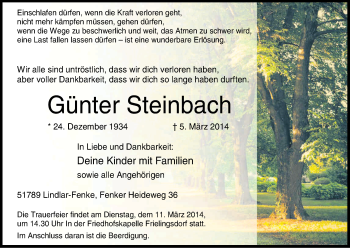 Anzeige von Günter Steinbach von Kölner Stadt-Anzeiger / Kölnische Rundschau / Express