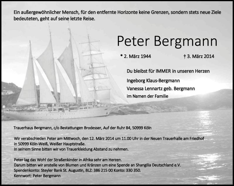  Traueranzeige für Peter Bergmann vom 08.03.2014 aus Kölner Stadt-Anzeiger / Kölnische Rundschau / Express