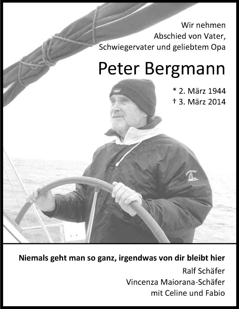 Traueranzeigen von Peter Bergmann WirTrauern