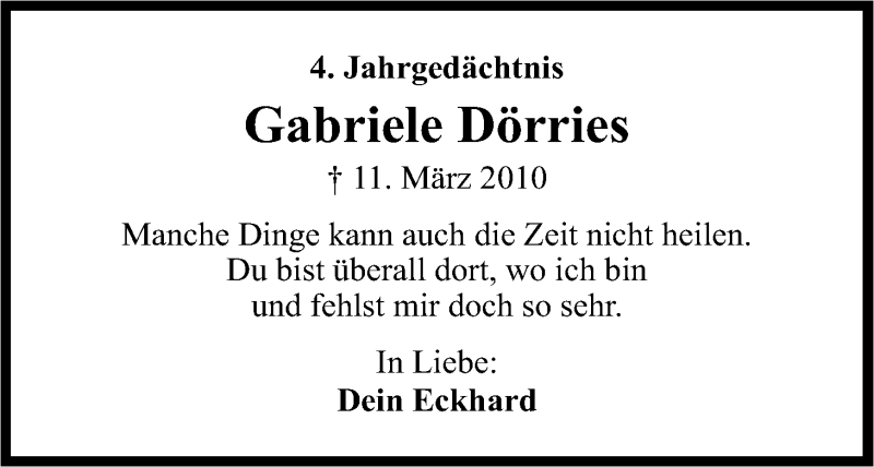 Traueranzeige für Gabriele Dörries vom 11.03.2014 aus Kölner Stadt-Anzeiger / Kölnische Rundschau / Express