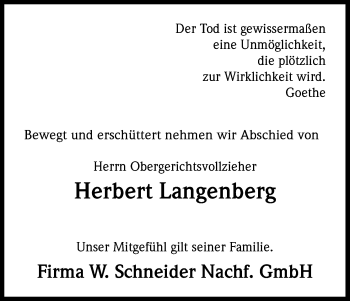Anzeige von Herbert Langenberg von Kölner Stadt-Anzeiger / Kölnische Rundschau / Express