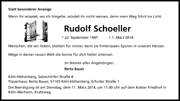 Anzeige von Rudolf Schoeller von Kölner Stadt-Anzeiger / Kölnische Rundschau / Express