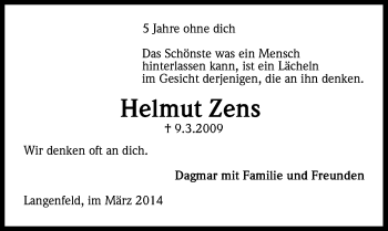 Anzeige von Helmut Zens von Kölner Stadt-Anzeiger / Kölnische Rundschau / Express