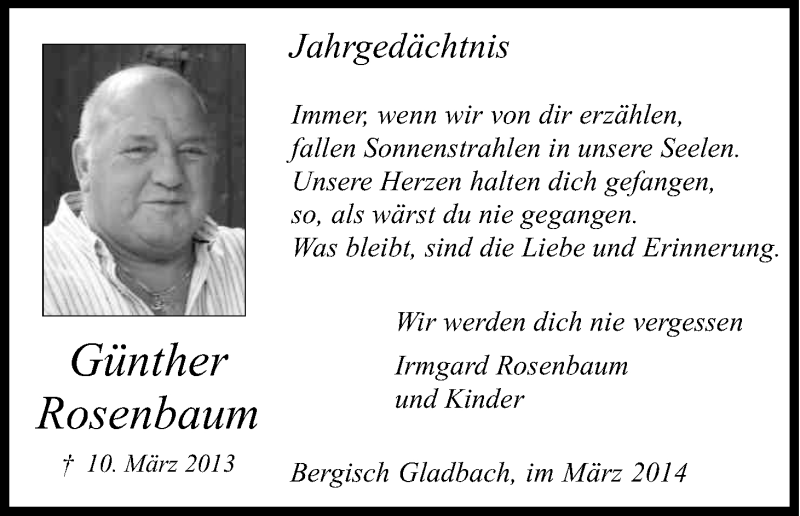  Traueranzeige für Günther Rosenbaum vom 10.03.2014 aus Kölner Stadt-Anzeiger / Kölnische Rundschau / Express