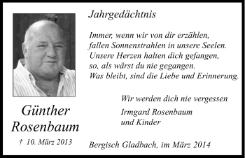 Anzeige von Günther Rosenbaum von Kölner Stadt-Anzeiger / Kölnische Rundschau / Express