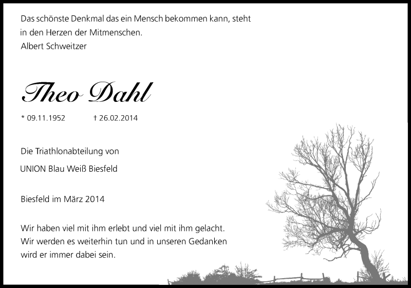  Traueranzeige für Theo Dahl vom 11.03.2014 aus Kölner Stadt-Anzeiger / Kölnische Rundschau / Express
