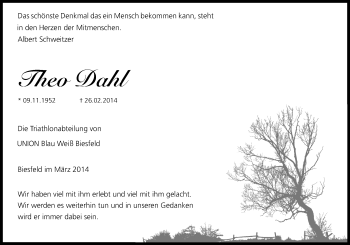 Anzeige von Theo Dahl von Kölner Stadt-Anzeiger / Kölnische Rundschau / Express