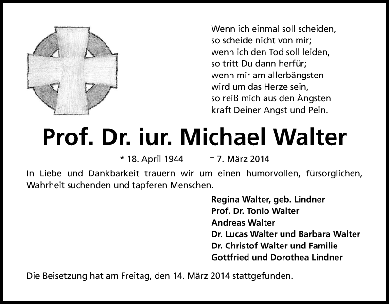  Traueranzeige für Michael Walter vom 15.03.2014 aus Kölner Stadt-Anzeiger / Kölnische Rundschau / Express
