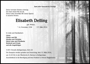 Anzeige von Elisabeth Delling von Kölner Stadt-Anzeiger / Kölnische Rundschau / Express