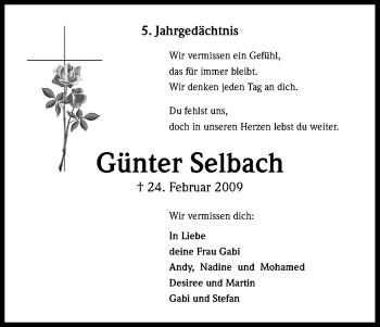 Anzeige von Günter Selbach von Kölner Stadt-Anzeiger / Kölnische Rundschau / Express