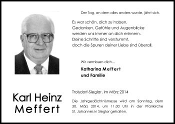 Anzeige von Karl Heinz Meffert von Kölner Stadt-Anzeiger / Kölnische Rundschau / Express