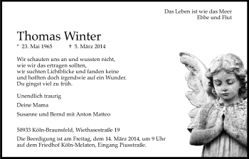 Anzeige von Thomas Winter von Kölner Stadt-Anzeiger / Kölnische Rundschau / Express