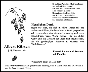 Anzeige von Albert Kürten von Kölner Stadt-Anzeiger / Kölnische Rundschau / Express