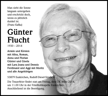 Anzeige von Günter Flucht von Kölner Stadt-Anzeiger / Kölnische Rundschau / Express