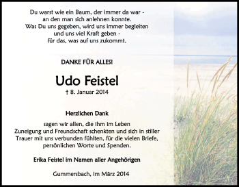 Anzeige von Udo Feistel von Kölner Stadt-Anzeiger / Kölnische Rundschau / Express