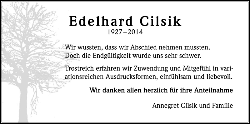  Traueranzeige für Edelhard Cilsik vom 14.03.2014 aus Kölner Stadt-Anzeiger / Kölnische Rundschau / Express