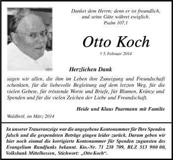 Anzeige von Otto Koch von Kölner Stadt-Anzeiger / Kölnische Rundschau / Express