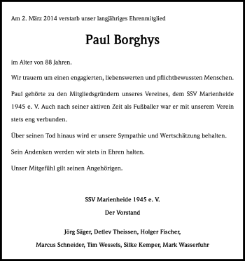Anzeige von Paul Borghys von Kölner Stadt-Anzeiger / Kölnische Rundschau / Express