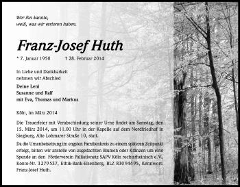 Anzeige von Franz-Josef Huth von Kölner Stadt-Anzeiger / Kölnische Rundschau / Express