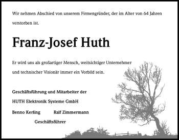 Anzeige von Franz-Josef Huth von Kölner Stadt-Anzeiger / Kölnische Rundschau / Express