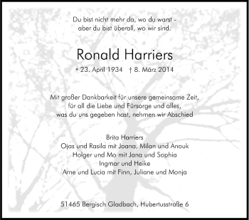 Anzeige von Ronald Harriers von Kölner Stadt-Anzeiger / Kölnische Rundschau / Express