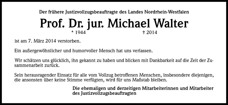  Traueranzeige für Michael Walter vom 15.03.2014 aus Kölner Stadt-Anzeiger / Kölnische Rundschau / Express
