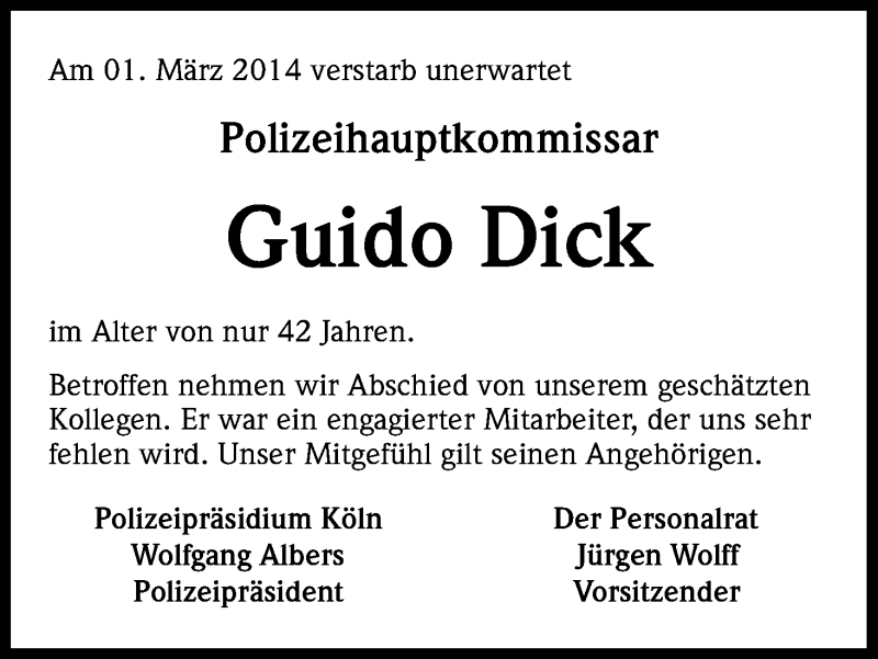  Traueranzeige für Guido Dick vom 15.03.2014 aus Kölner Stadt-Anzeiger / Kölnische Rundschau / Express