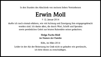 Anzeige von Erwin Moll von Kölner Stadt-Anzeiger / Kölnische Rundschau / Express