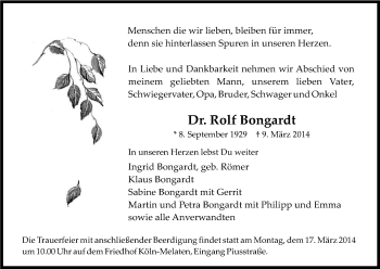 Anzeige von Rolf Bongardt von Kölner Stadt-Anzeiger / Kölnische Rundschau / Express