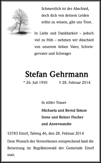 Anzeige von Stefan Gehrmann von Kölner Stadt-Anzeiger / Kölnische Rundschau / Express
