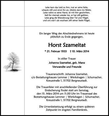 Anzeige von Horst Szameitat von Kölner Stadt-Anzeiger / Kölnische Rundschau / Express