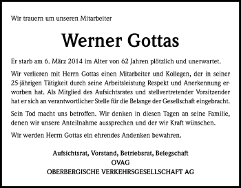 Anzeige von Werner Gottas von Kölner Stadt-Anzeiger / Kölnische Rundschau / Express