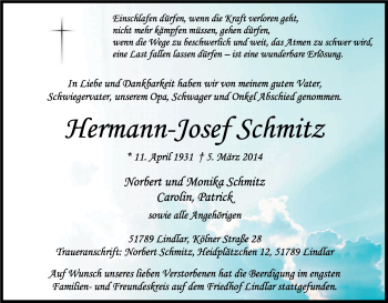 Anzeige von Hermann-Josef Schmitz von Kölner Stadt-Anzeiger / Kölnische Rundschau / Express