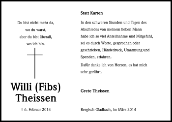 Anzeige von Willi Theissen von Kölner Stadt-Anzeiger / Kölnische Rundschau / Express