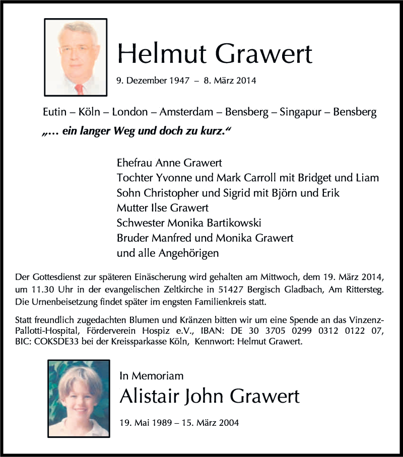  Traueranzeige für Helmut Gravert vom 14.03.2014 aus Kölner Stadt-Anzeiger / Kölnische Rundschau / Express