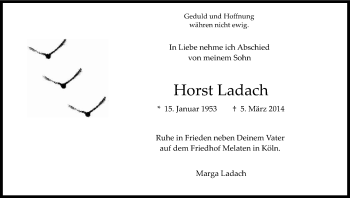 Anzeige von Horst Ladach von Kölner Stadt-Anzeiger / Kölnische Rundschau / Express