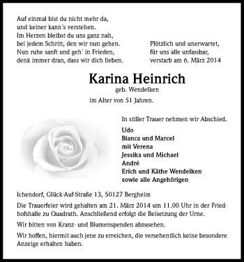 Anzeige von Karina Heinrich von Kölner Stadt-Anzeiger / Kölnische Rundschau / Express