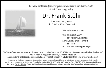 Anzeige von Frank Stöhr von Kölner Stadt-Anzeiger / Kölnische Rundschau / Express
