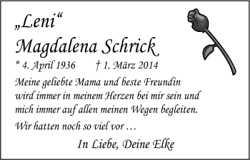 Anzeige von Magdalena Schrick von Kölner Stadt-Anzeiger / Kölnische Rundschau / Express
