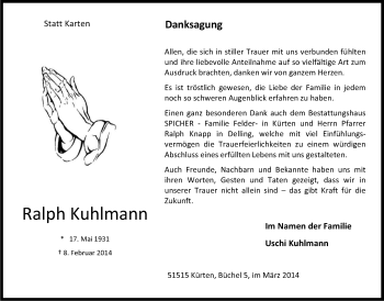 Anzeige von Ralph Kuhlmann von Kölner Stadt-Anzeiger / Kölnische Rundschau / Express
