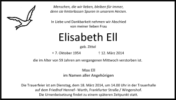 Anzeige von Elisabeth Ell von Kölner Stadt-Anzeiger / Kölnische Rundschau / Express