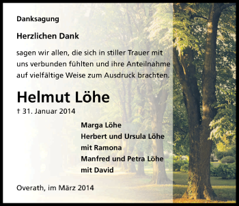 Anzeige von Helmut Löhe von Kölner Stadt-Anzeiger / Kölnische Rundschau / Express