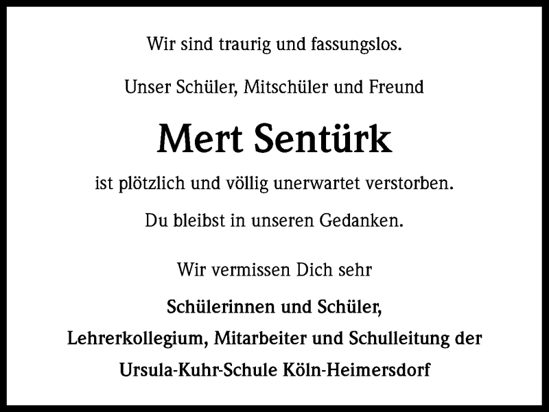  Traueranzeige für Mert Sentürk vom 19.03.2014 aus Kölner Stadt-Anzeiger / Kölnische Rundschau / Express