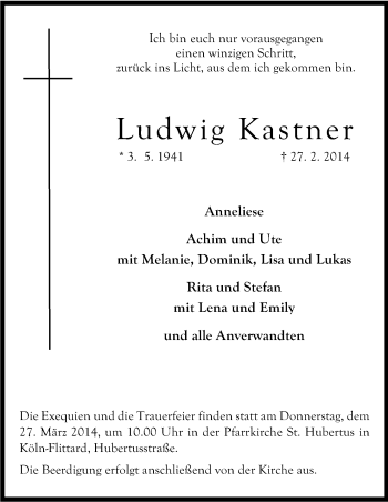 Anzeige von Ludwig Kastner von Kölner Stadt-Anzeiger / Kölnische Rundschau / Express