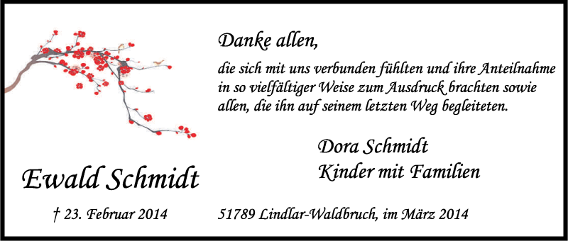  Traueranzeige für Ewald Schmidt vom 22.03.2014 aus Kölner Stadt-Anzeiger / Kölnische Rundschau / Express