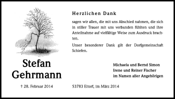 Anzeige von Stefan Gehrmann von Kölner Stadt-Anzeiger / Kölnische Rundschau / Express